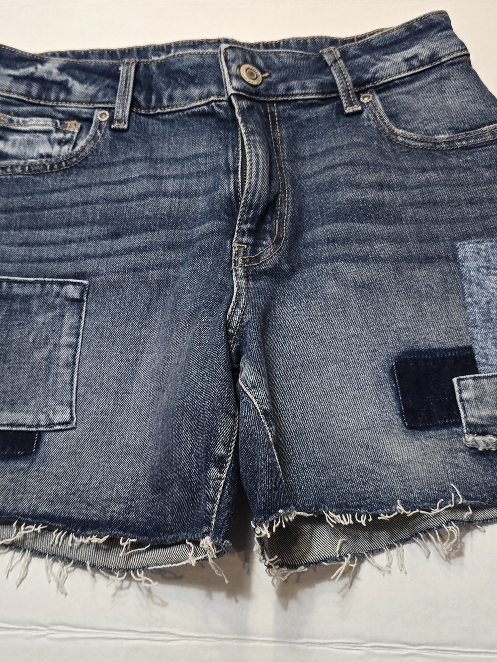 Maurices Distressed Patchwork Blue Denim Shorts